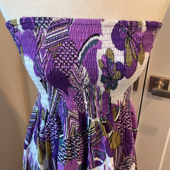 Cynthia Mehta Purple Tropical Dress Hawaiian Dress Beachy Dress Straples Sz 12 - Picture 2 of 6